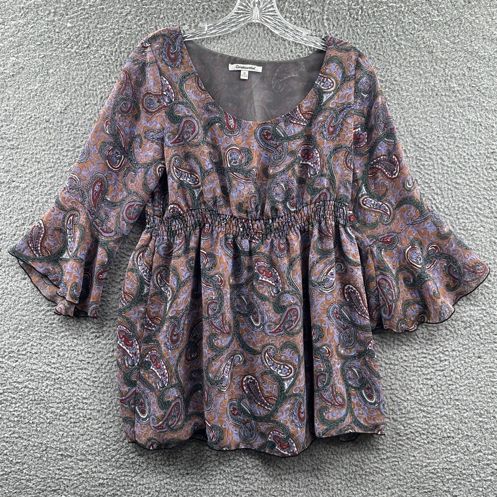 Womens Boho Peasant Blouse M Paisley Indie‎ Babydoll Flowy Festival Bell Sleeve